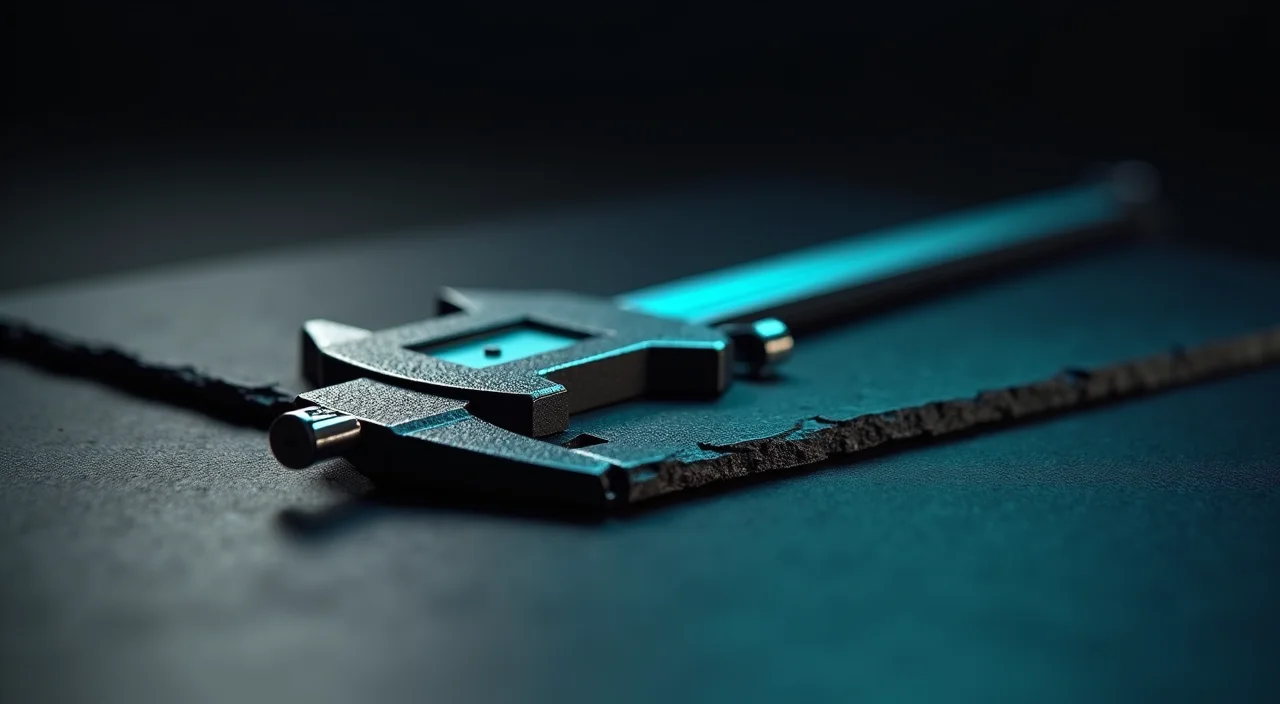 A precision steel caliper gauge on a dark slate surface, symbolizing the rigorous measurement and validation required for enterprise database migration decisions.