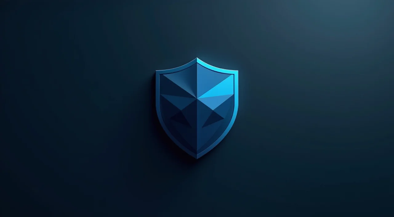 Abstract geometric shield in dark blue and cyan representing a verified database evaluation framework against a minimalist dark background.