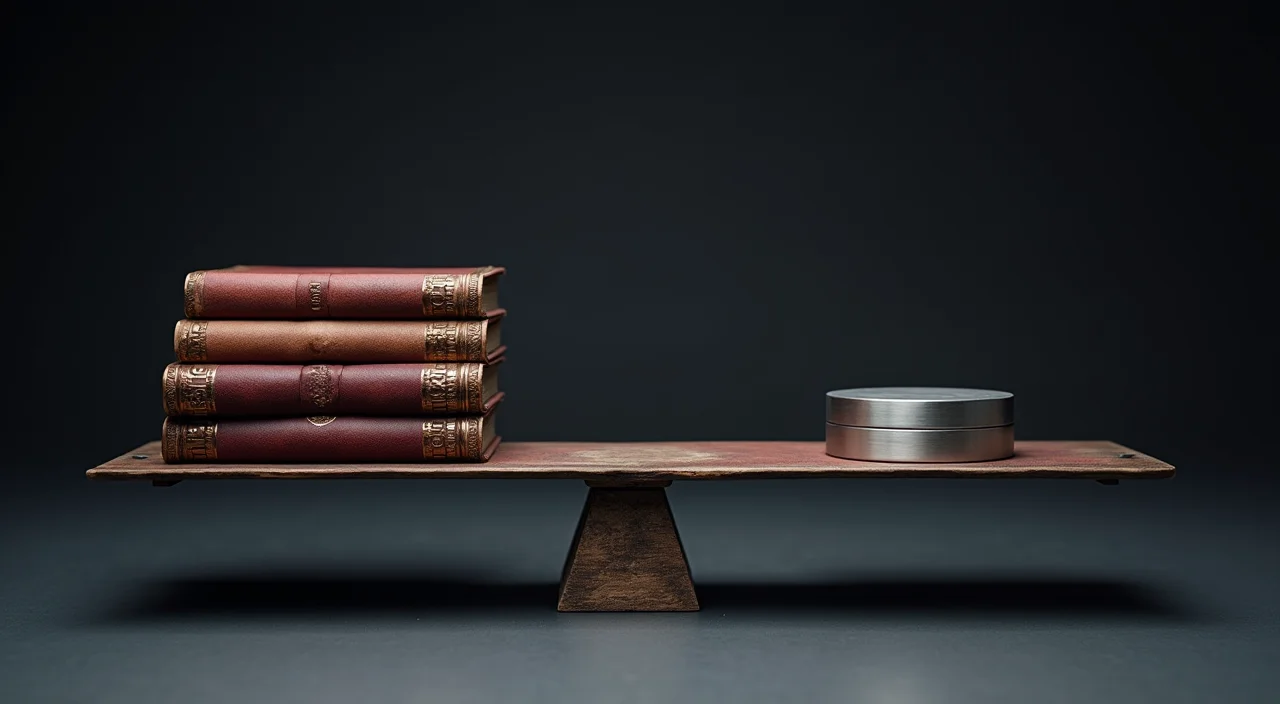 A balanced industrial scale holding a stack of leather ledgers against a precision metal weight, symbolizing the risk assessment and functional parity required when replacing on-pr