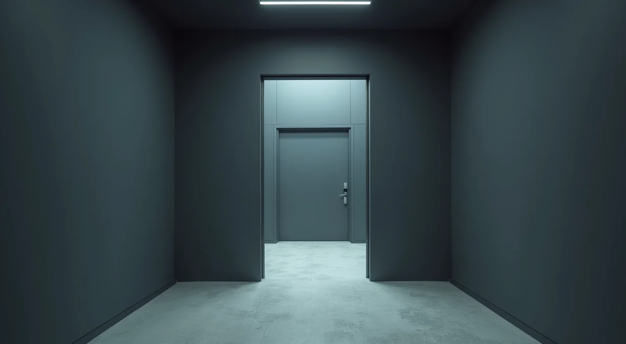 An abstract architectural study of an elimination gate featuring two blank doorframes to represent the rigorous selection criteria for Oracle-compatible high availability databases