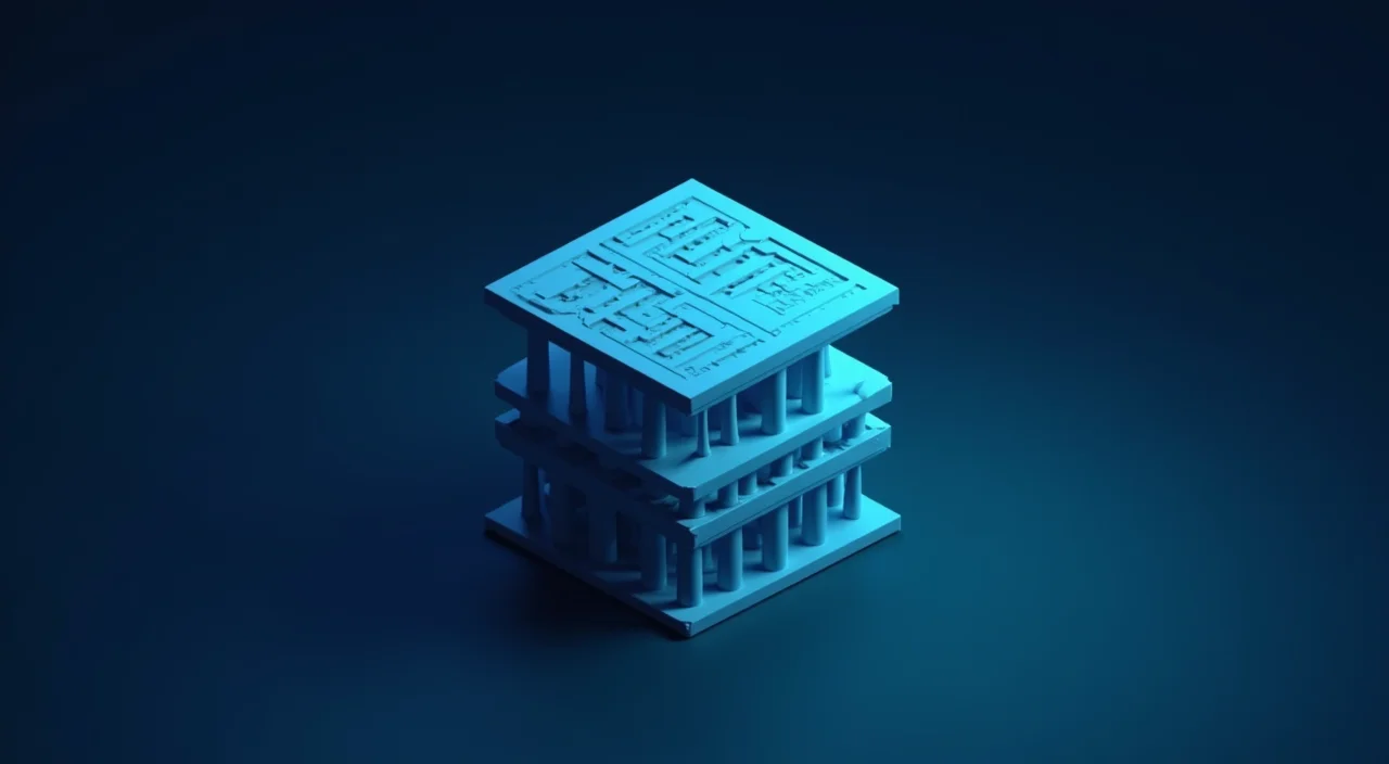 Abstract architectural model illustrating a unified database engine merging row and column storage structures in dark blue and cyan tones.