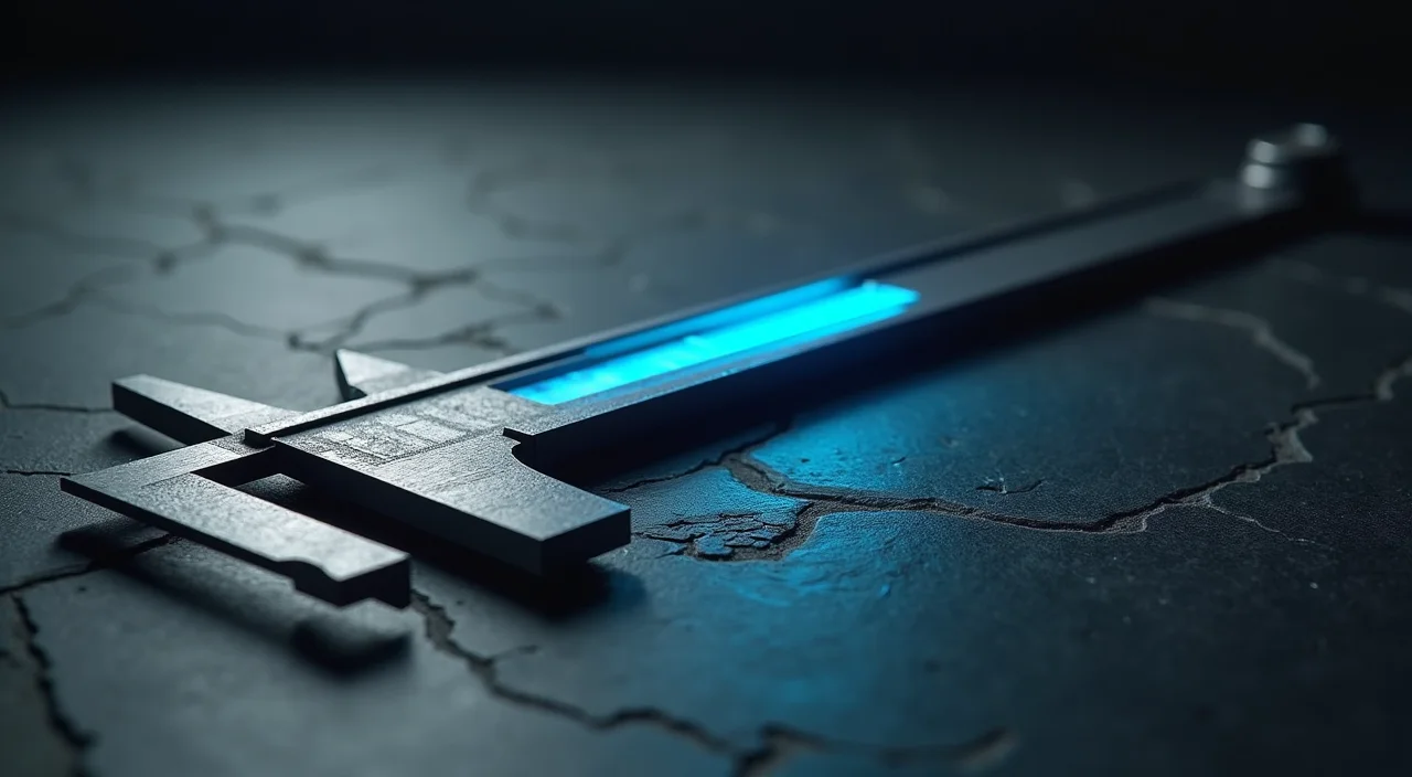 A precision steel caliper on a dark slate surface representing a rigorous technical audit of cross-border database architecture.