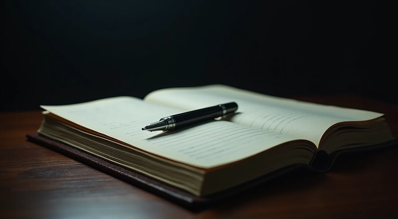 A leather ledger and silver pen on a dark desk symbolizing the manual calculation of migration costs and risk assessment for database replacement.