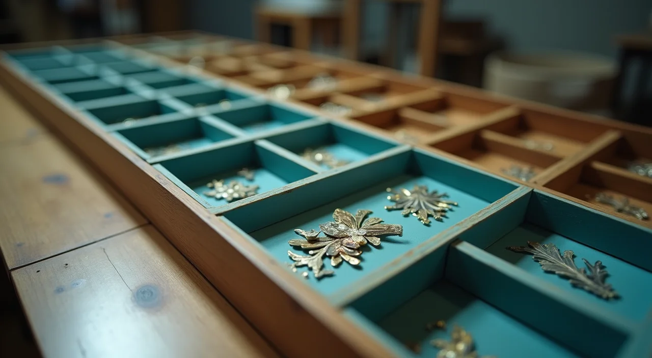 A matte acrylic sorting tray on a walnut surface holding distinct sample blocks, illustrating a structured evaluation of technical options.