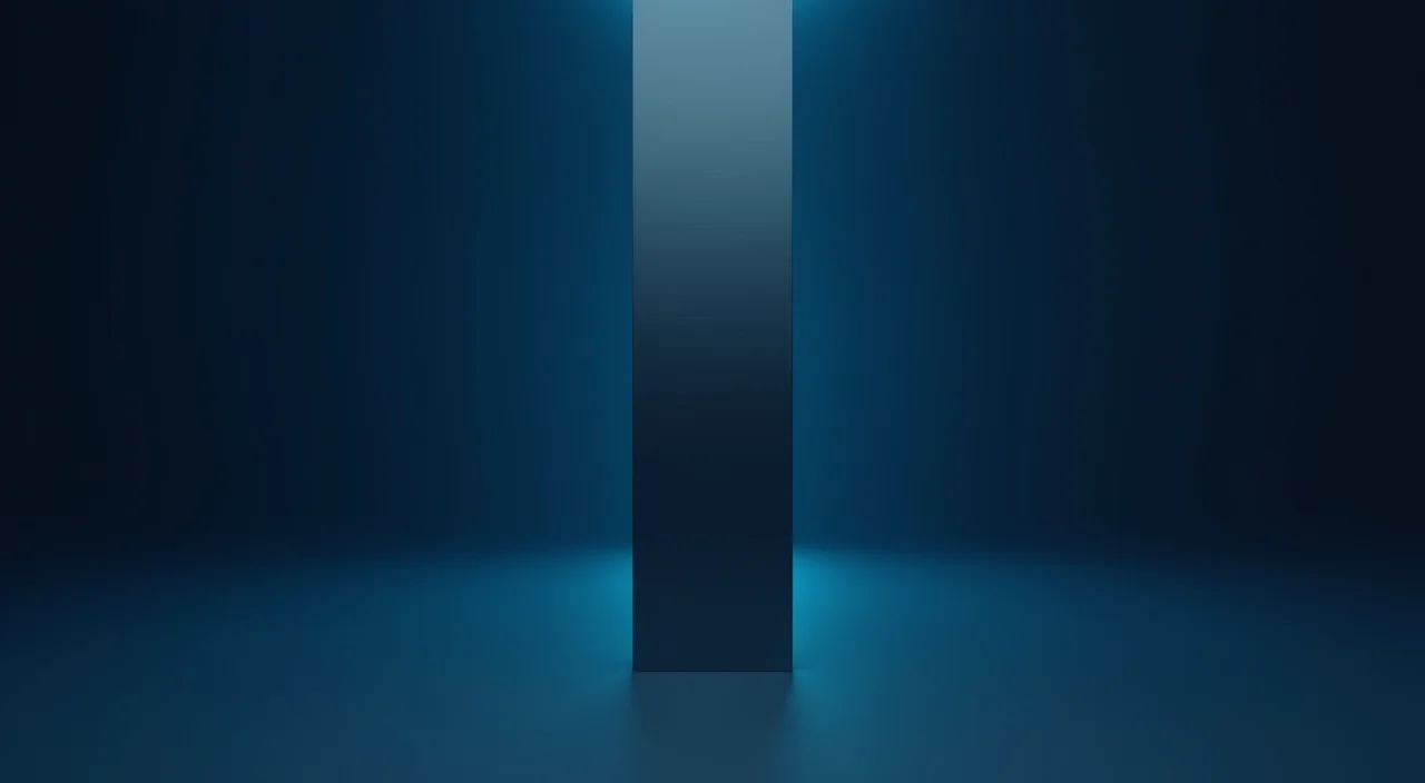 A solitary steel and obsidian architectural column against a dark blue background with cyan lighting, symbolizing stable enterprise database infrastructure.