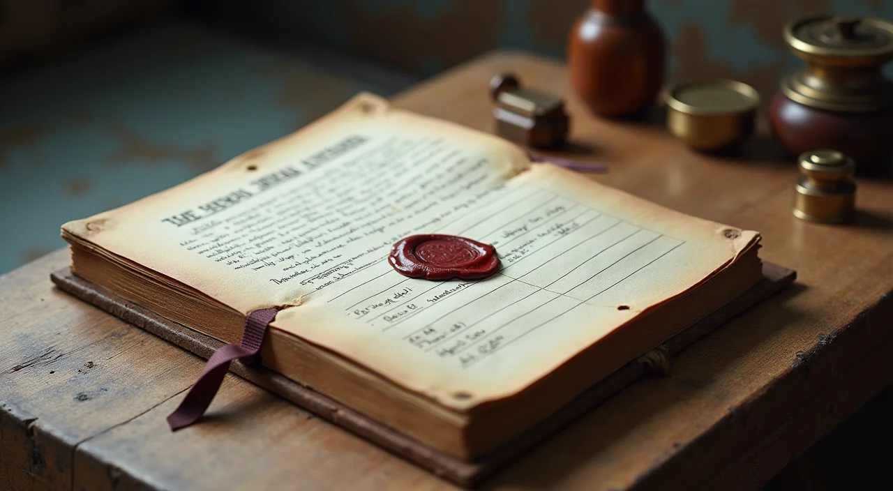 A close-up of a formal ledger sealed with wax and brass on a linen surface, symbolizing verified financial value and architectural integrity.