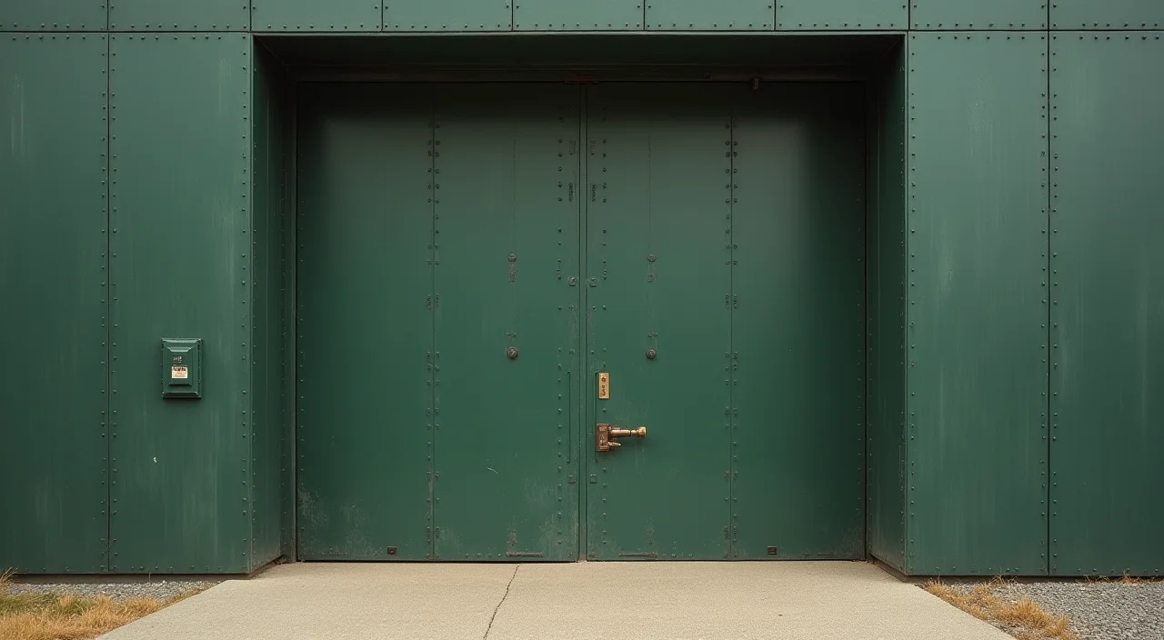 Half-open industrial shutter representing migration rollback risk