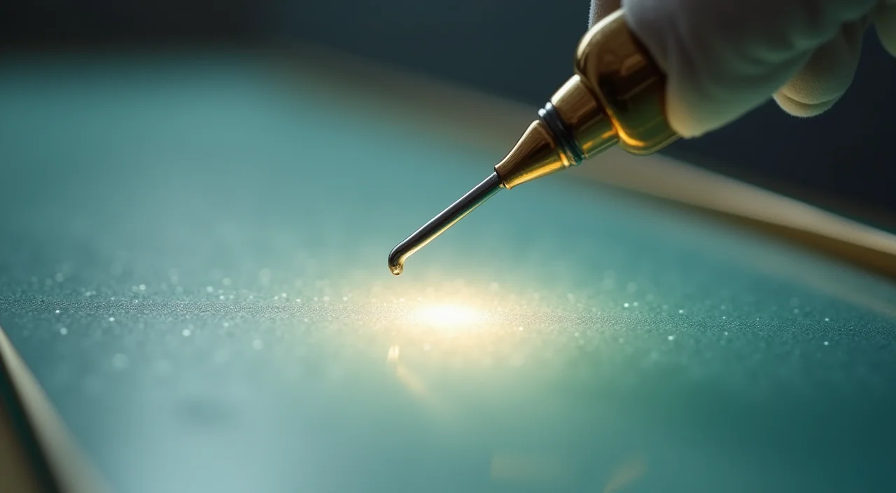 Close-up of a medical stethoscope probe hovering over a frosted glass surface, symbolizing the diagnostic process for enterprise database modernization.