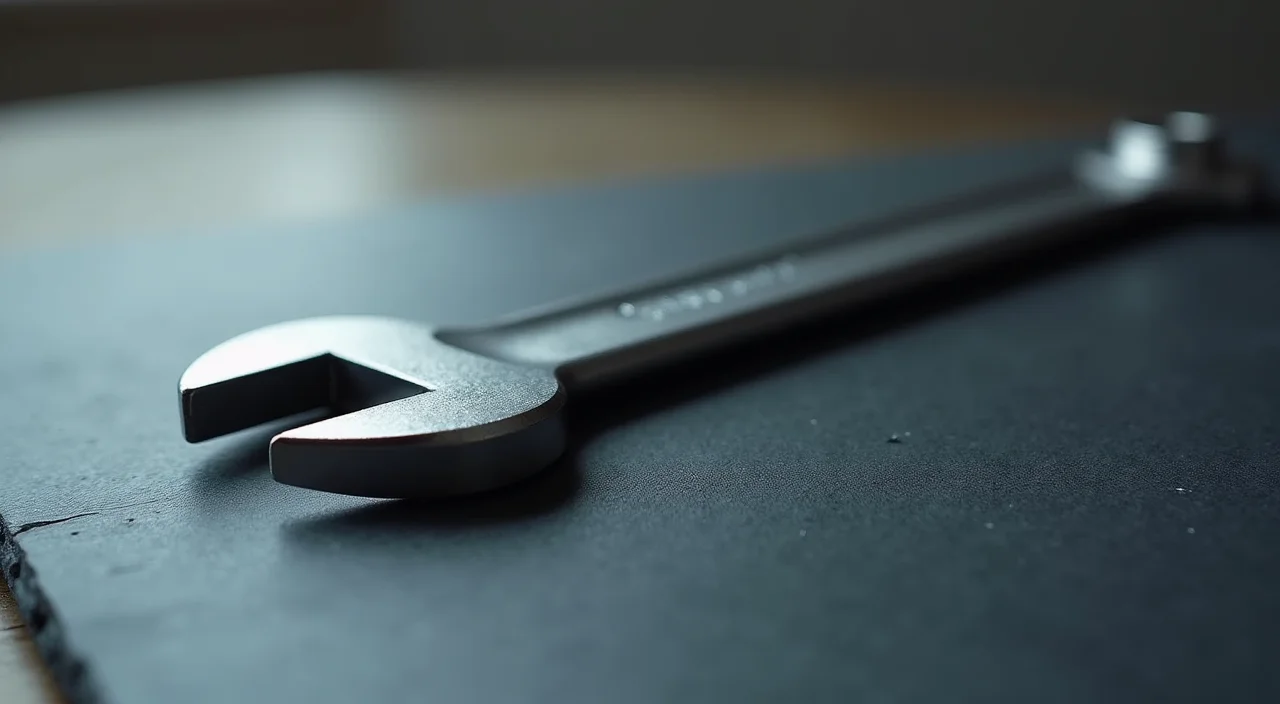 A precision calibration wrench on a dark surface representing the technical trade-offs and precise adjustments required in enterprise database migration.