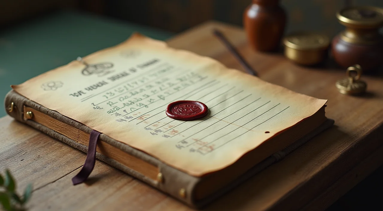 A close-up of a leather-bound ledger with a brass seal on a wooden desk, symbolizing verified data integrity and risk-first validation in enterprise migration.