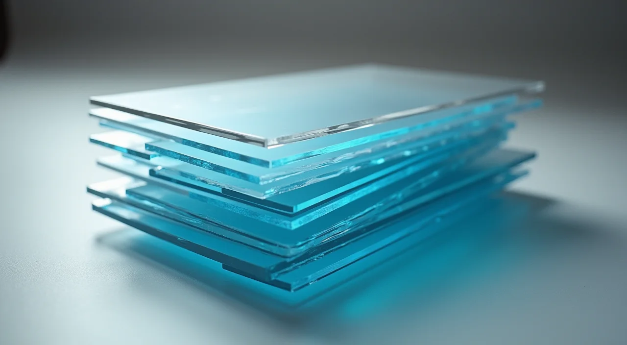 Stacked transparent acrylic sheets representing layered database compatibility and migration depth