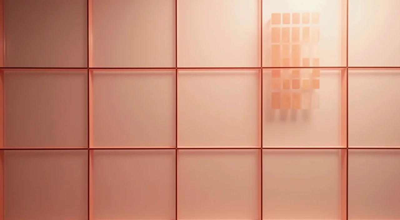 Close-up of a grid of blank tiles with one slightly raised, representing evaluation criteria selection
