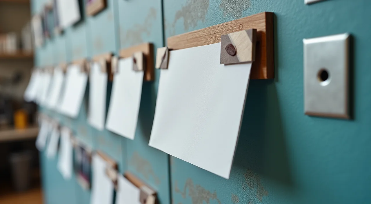 Technical tutorial concept showing organized instruction cards in a workshop setting