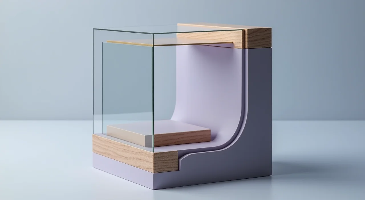 A semi-transparent resin cube sliced into distinct layers, revealing geometric internal structures that represent the separation of transactional and vector data layers in AI infra