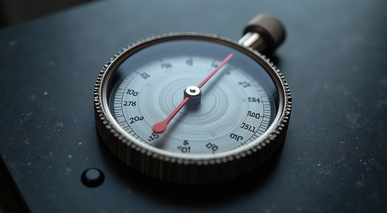 A precision industrial calibration dial on a dark surface symbolizing data verification and migration accuracy.