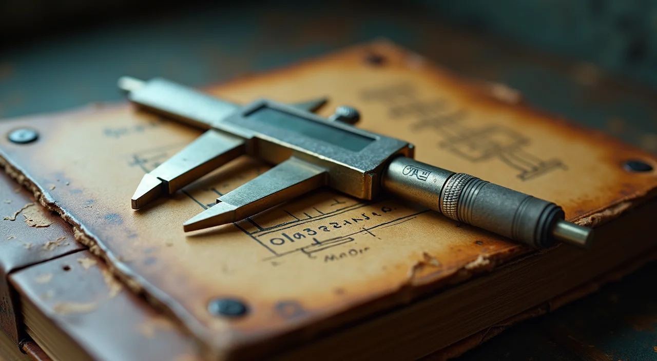 A precision caliper resting on technical ledgers, symbolizing the detailed syntax gap analysis required for PL/SQL database migration.