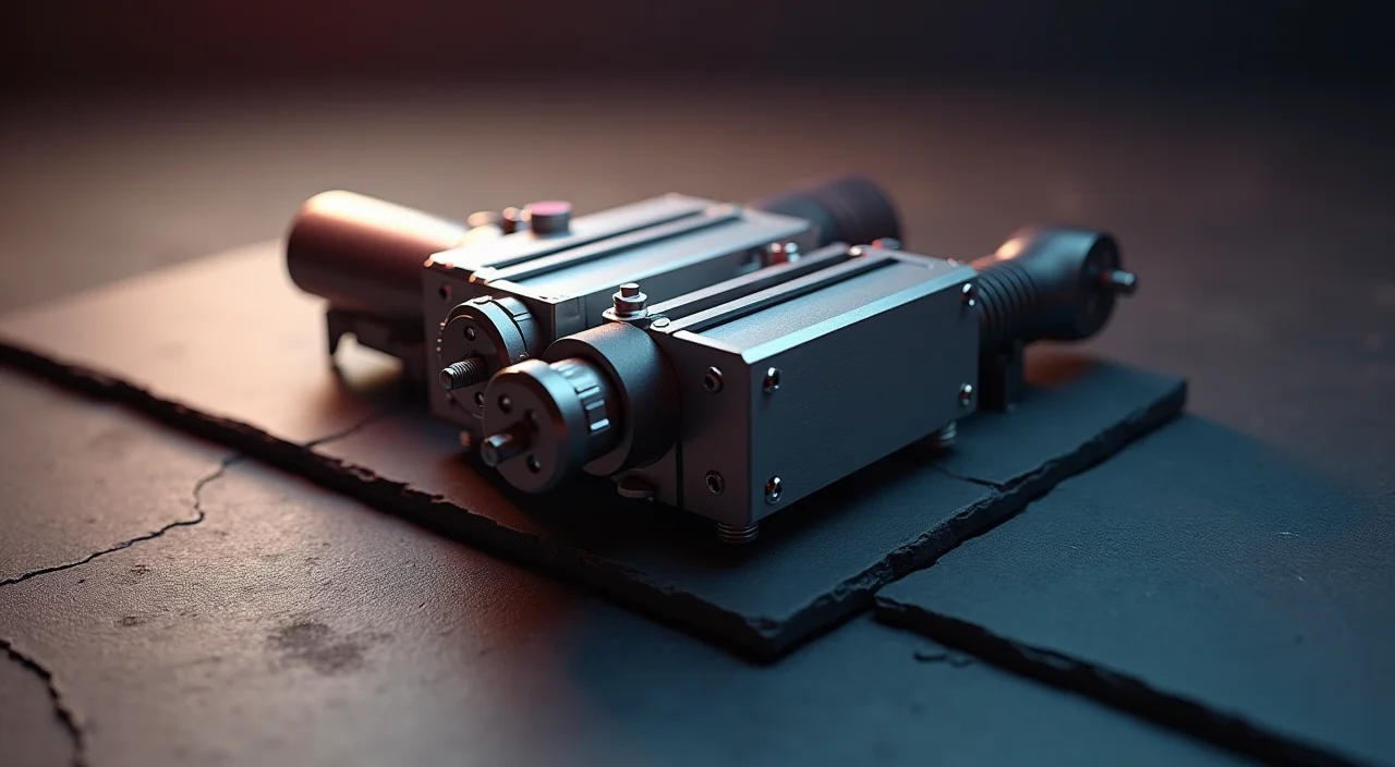 A precision industrial calibration instrument with dual parallel tracks resting on a slate surface, symbolizing a rigorous commercial database migration strategy.