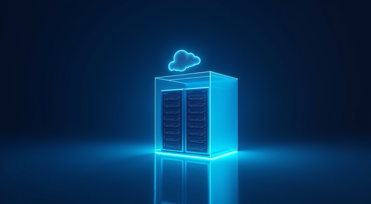 A minimalist illustration showing a dark blue enterprise database server separated by a cyan barrier from a floating vector data cluster, representing a hybrid RAG architecture.