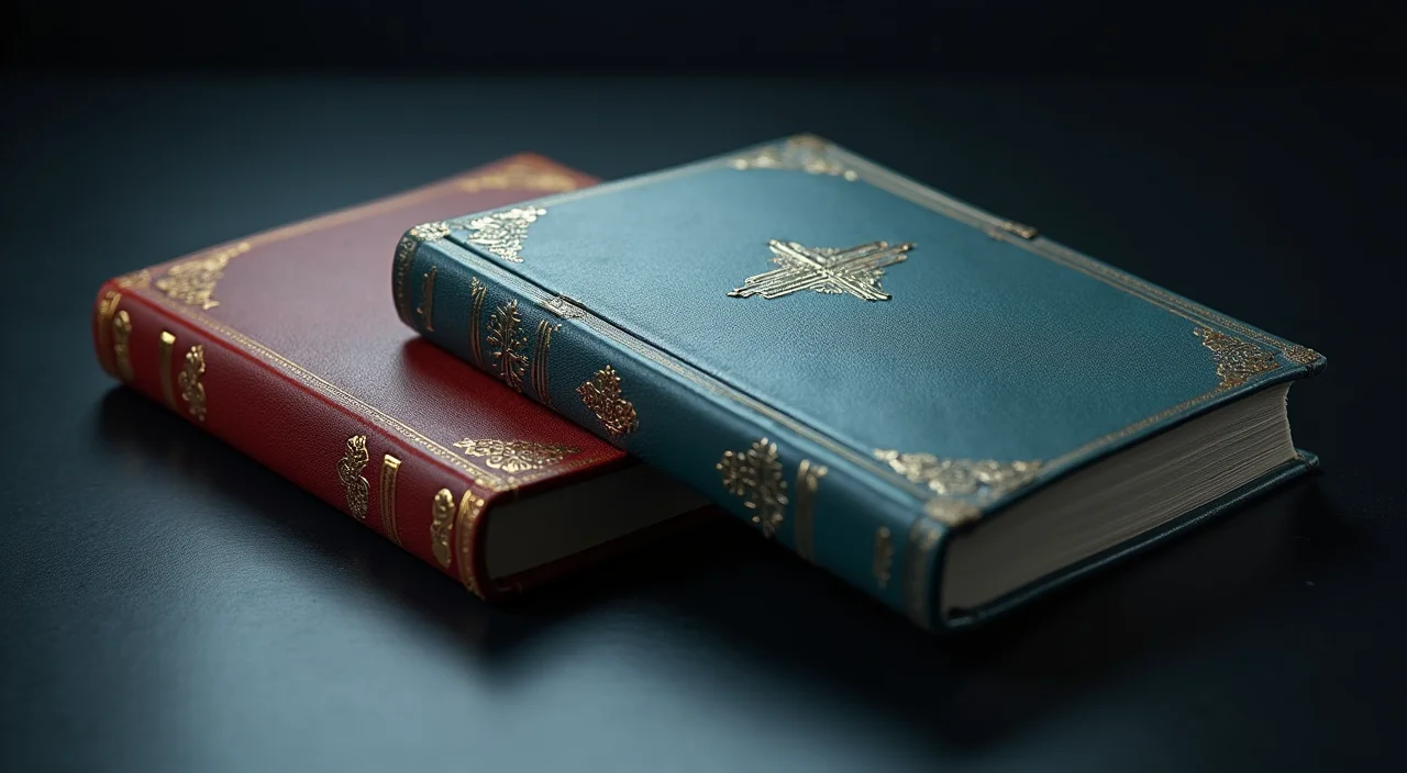 Two contrasting ledger books representing legacy and modern database architectures side by side on a dark surface.