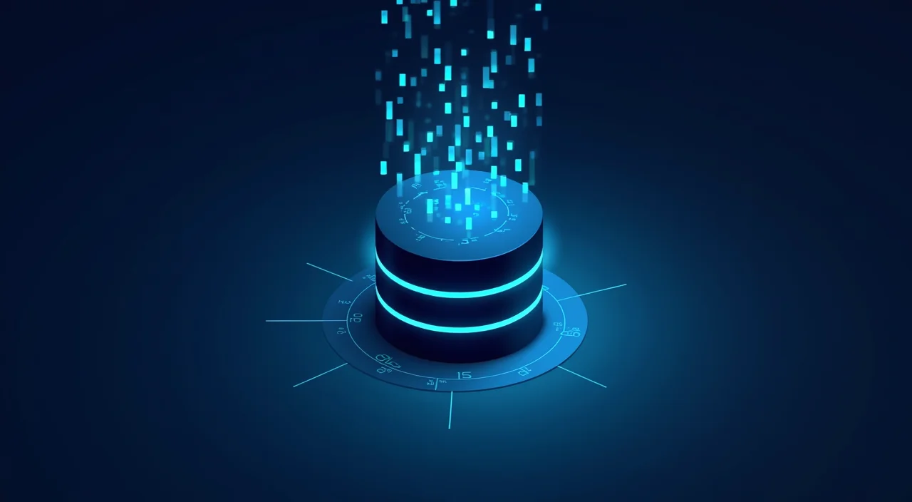 An abstract illustration of a SQL database cylinder transitioning into vector data streams, symbolizing AI workload migration.