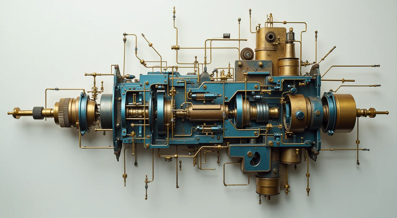 Exploded view of precision mechanical components suspended above a linen surface, representing the separation of database architecture layers.