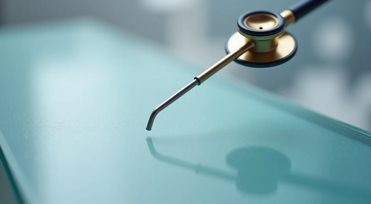 A brass stethoscope probe hovering over a frosted glass panel, symbolizing the diagnostic audit of private cloud AI database bottlenecks.