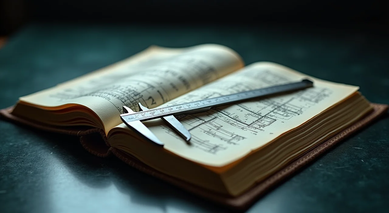 A leather-bound technical ledger and silver drafting caliper on a dark surface, symbolizing the precise gap analysis required for Oracle database migration.