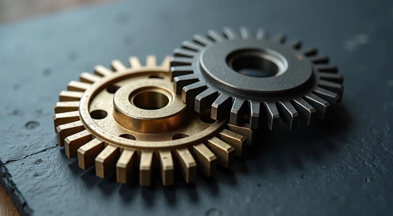A mechanical metaphor of precision gear translation representing the architectural compatibility layer required to migrate proprietary Oracle PL/SQL workloads to an on-premises rep