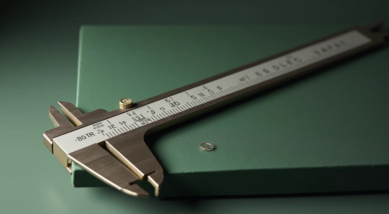 Close-up of brass precision caliper on matte block symbolizing detailed evaluation in database migration selection