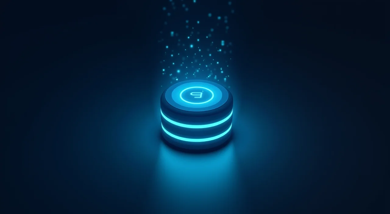 A minimalist illustration of a glowing cyan data node isolated against a dark blue background, symbolizing enterprise database diagnostics and root cause analysis.