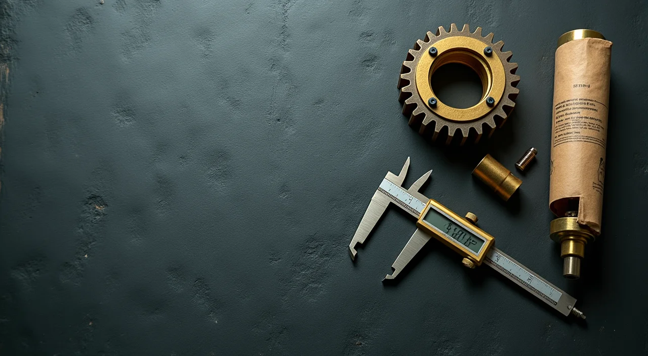 Top-down view of precision calibration tools and mechanical components on a textured surface, representing a rigorous technical evaluation framework.