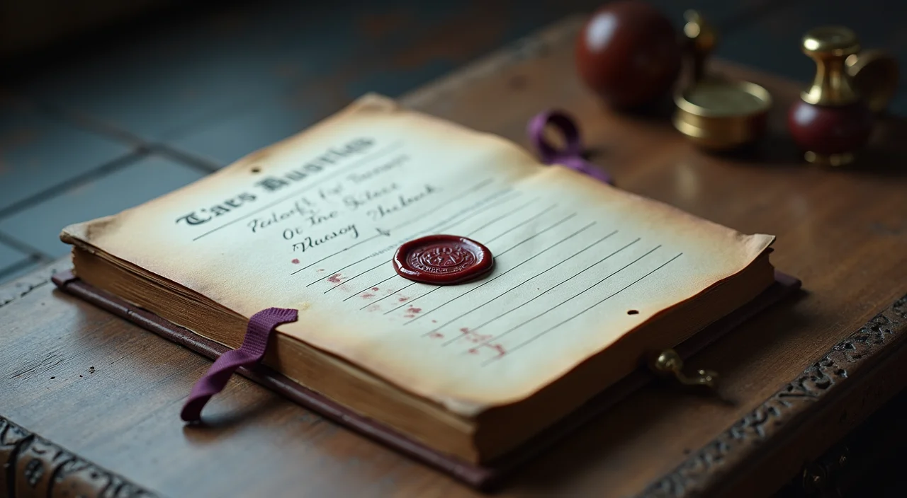 A still life of a ledger book with a wax seal and brass stamp on a wooden surface, symbolizing verified value and evidence-based assessment.