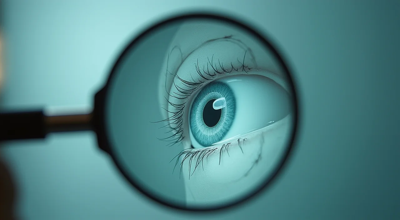 Close-up of a brass magnifying glass inspecting a hairline fracture in a matte acrylic panel, symbolizing the diagnosis of enterprise AI data infrastructure bottlenecks.