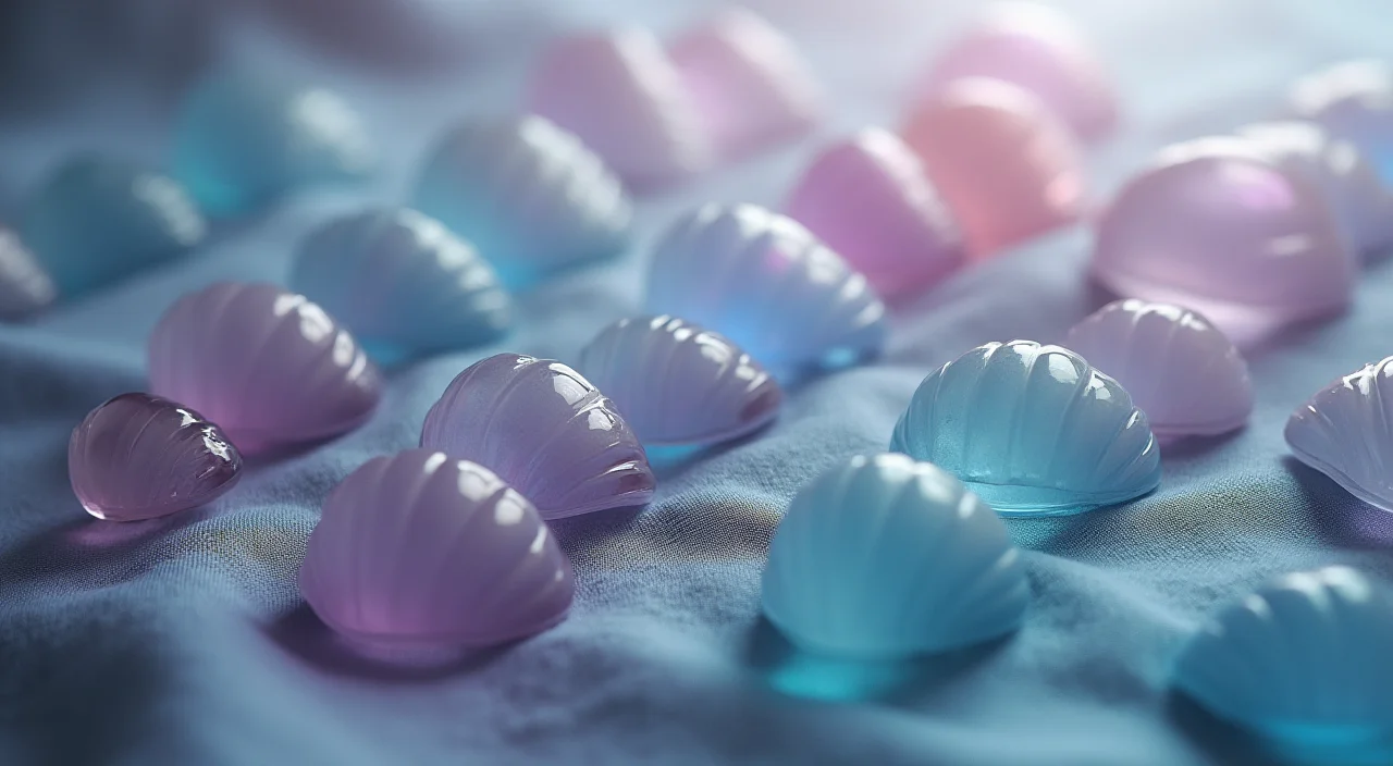 Nested transparent glass shells surrounding a solid ceramic core on a linen surface