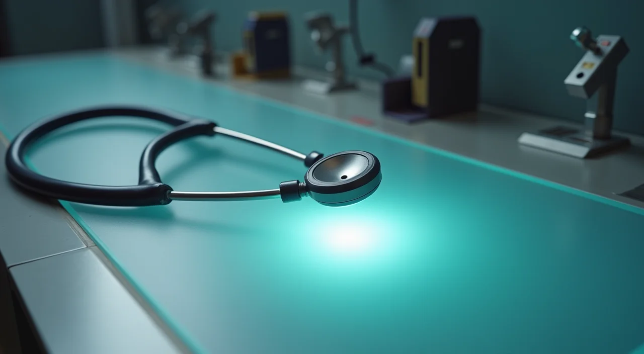 Close-up of a metallic diagnostic probe hovering over a frosted glass surface, symbolizing enterprise database risk assessment