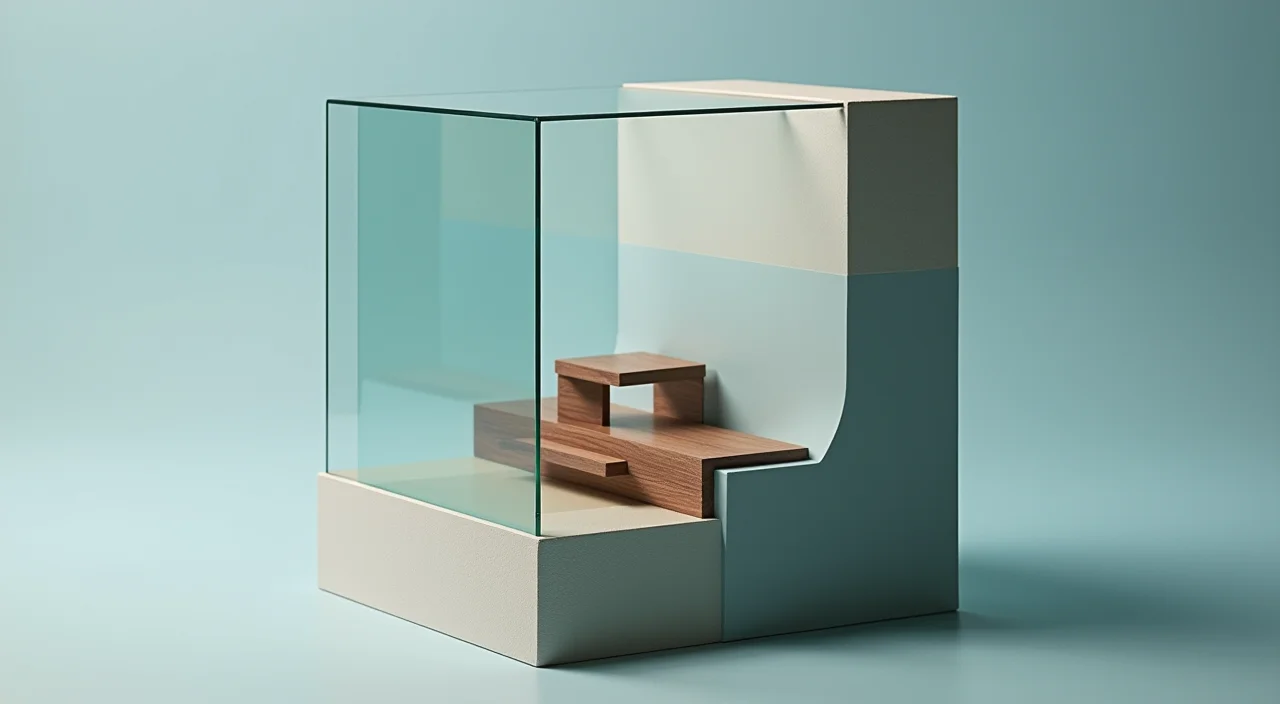 A translucent resin cube sliced into geometric layers, revealing internal structure to represent database cluster architecture