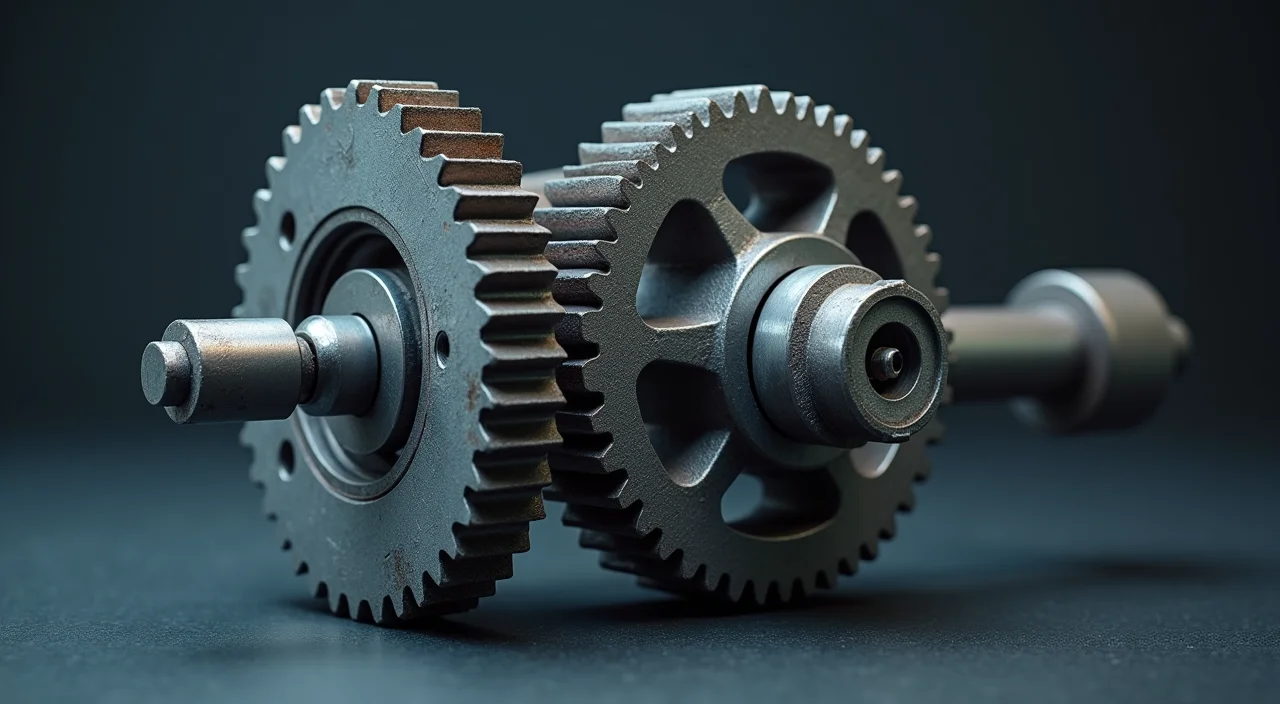 A split-texture industrial gear symbolizing the architectural gap between legacy Oracle systems and modern database platforms.