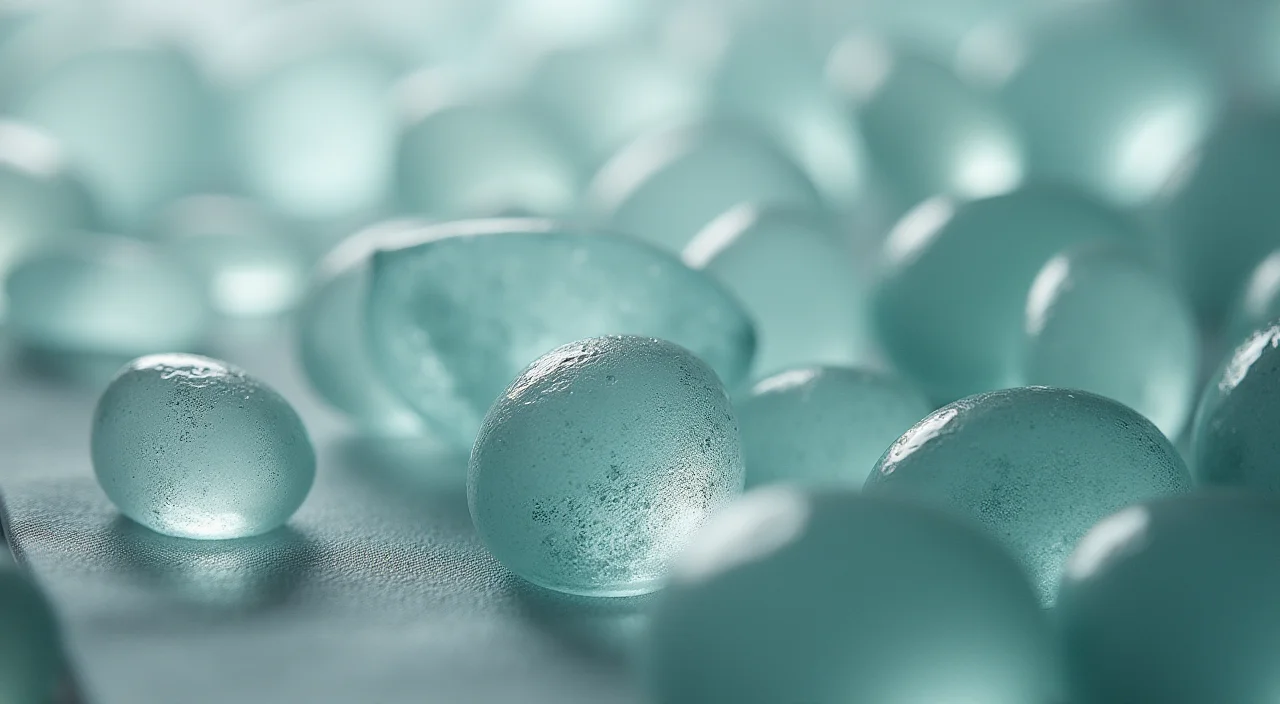 Nested transparent glass shells surrounding a solid ceramic core on a linen surface