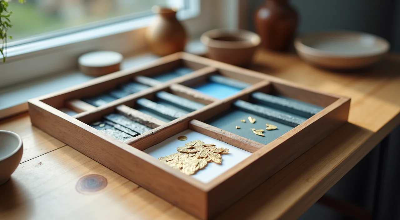 A minimalist sorting tray with compartments containing distinct material blocks, symbolizing the careful evaluation of technical alternatives.