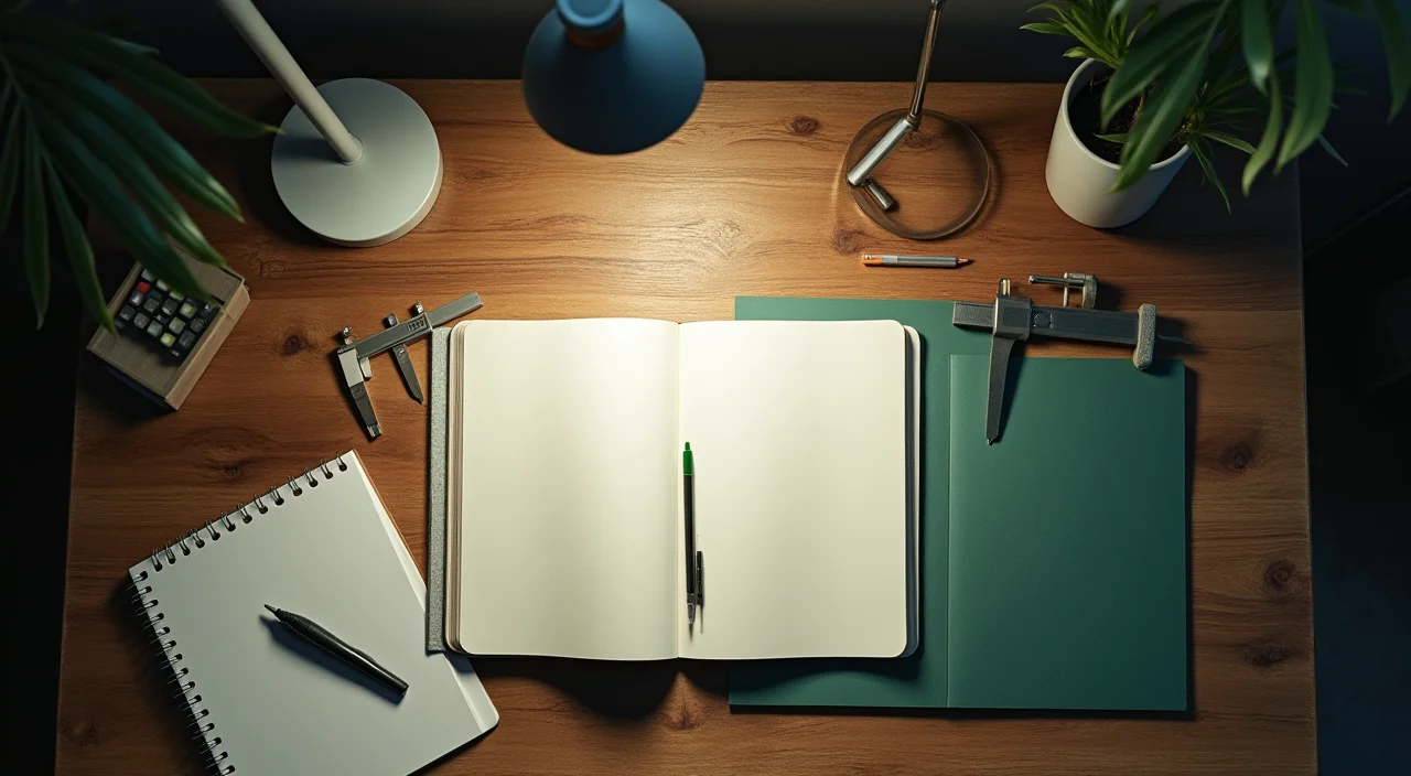 A minimalist workspace featuring precision tools and notebooks under soft lighting, symbolizing the careful evaluation of database architecture and cost efficiency.