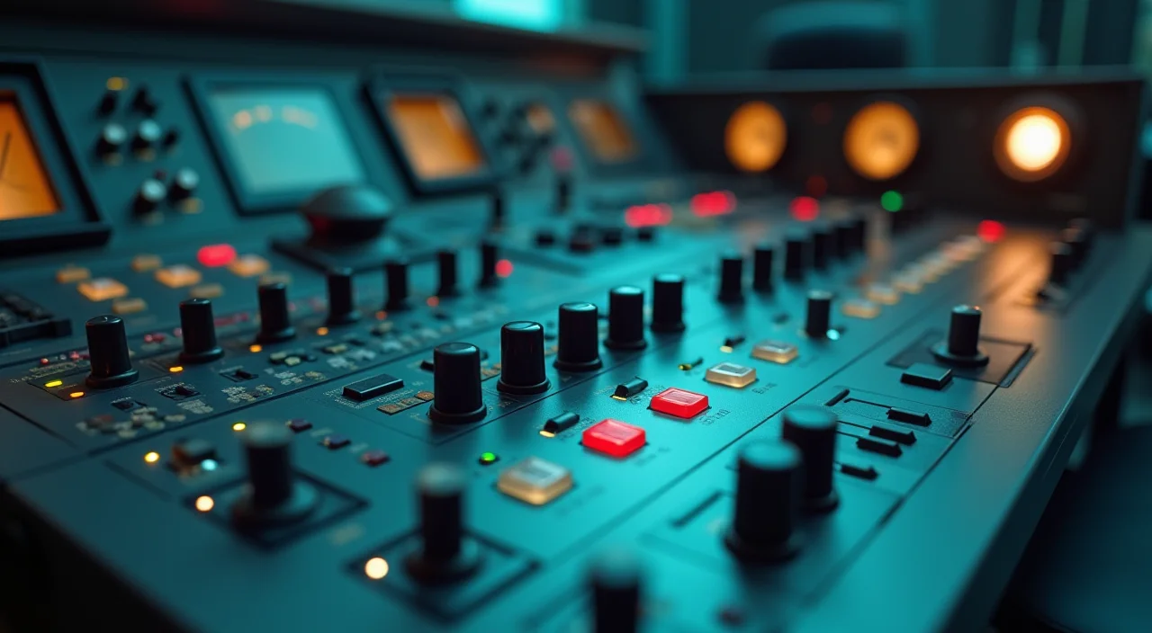 A minimalist control console with unlabeled brass knobs and matte surfaces under soft lighting, representing structured migration methodology