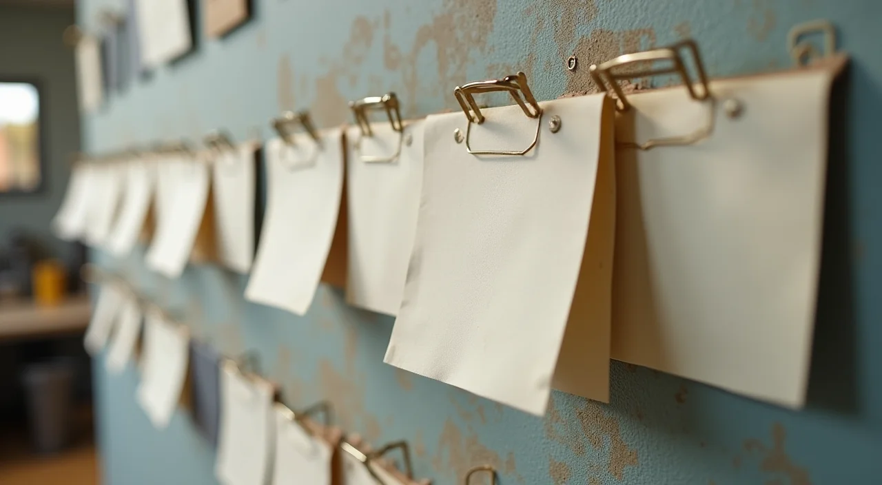 Technical tutorial visual showing organized blank instruction cards in a workshop setting, representing structured compatibility validation steps for database migration.