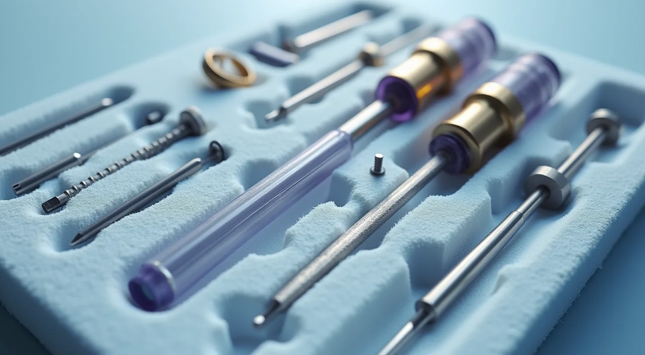 Close-up of precision tools arranged in foam for a technical tutorial