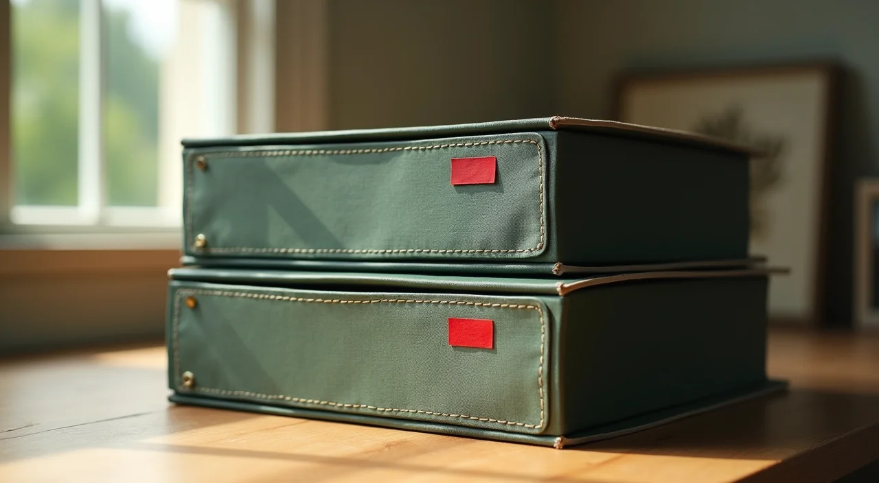 A staged migration setup showing configuration binders on a wooden surface, representing the validation and rollback phases of a database architecture project.