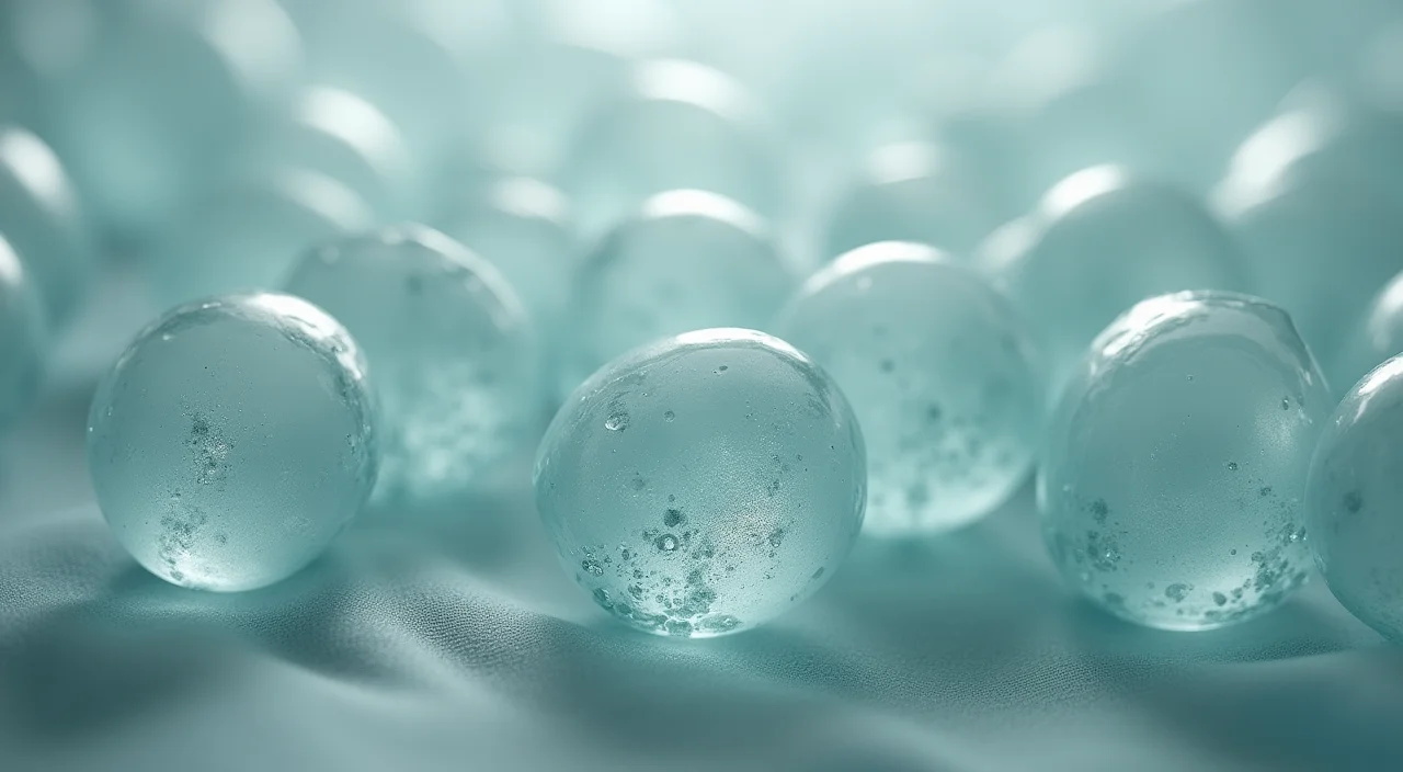 Nested transparent glass shells around a solid ceramic core on a linen surface