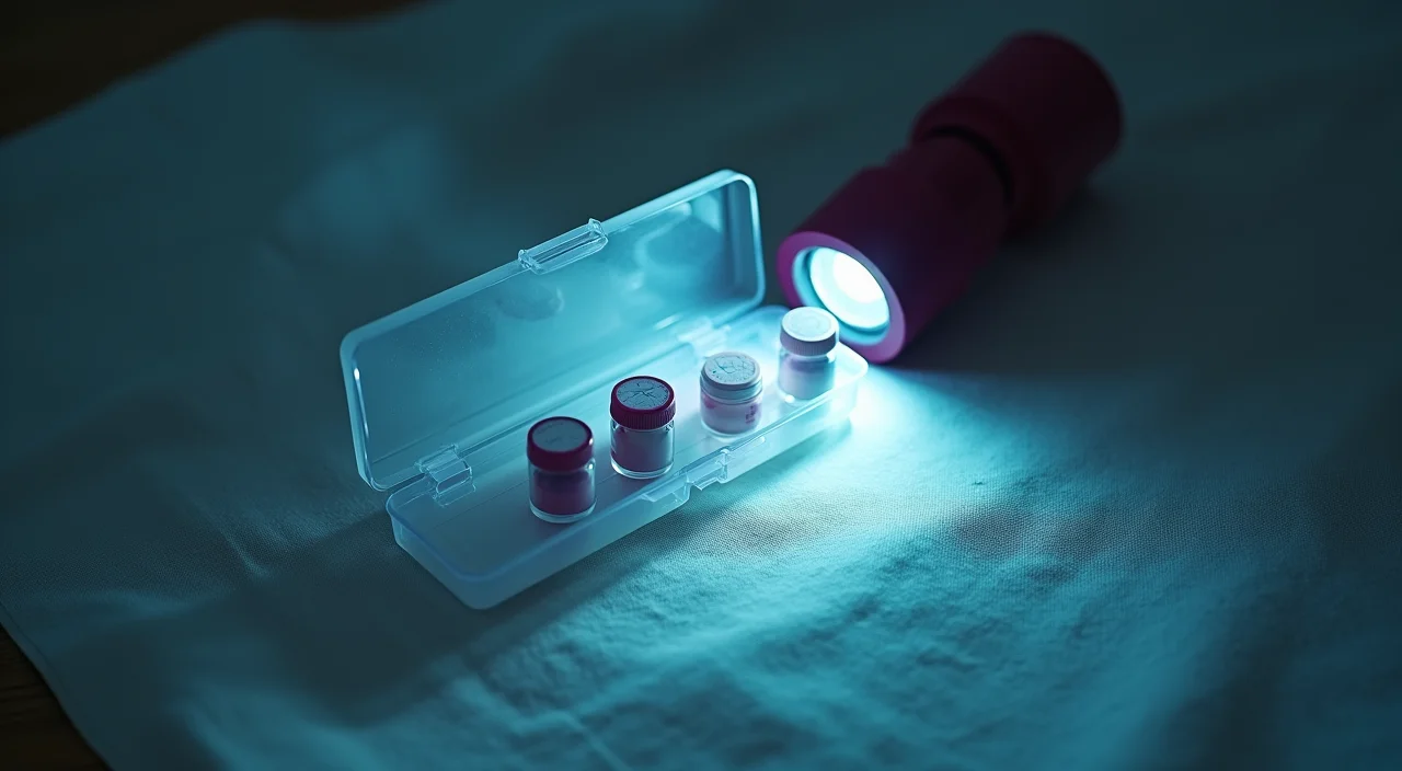 A clinical diagnostic kit with blank swab vials and a flashlight resting on a matte surface, symbolizing the systematic isolation of root causes in complex high availability system