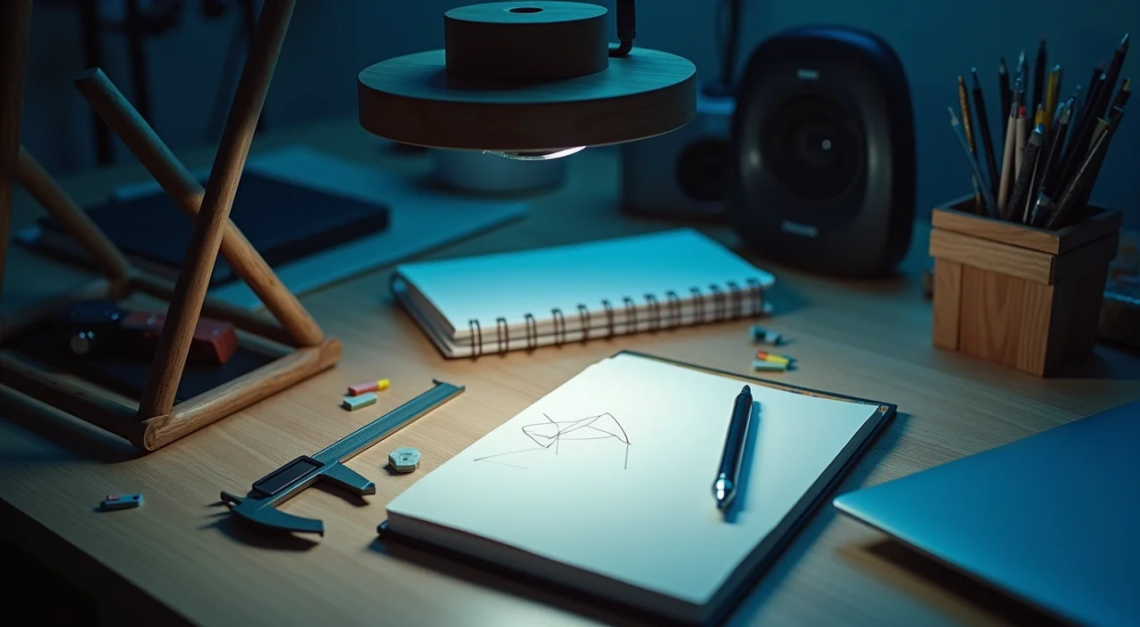 A workspace with drafting tools and blank notebooks representing the engineering analysis required to migrate legacy database logic without code rewriting.