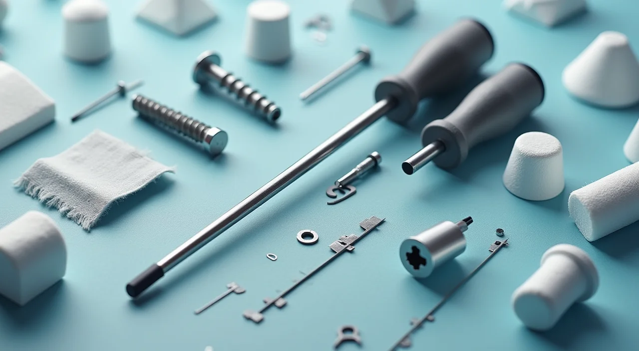 Precision tools arranged on linen for a technical tutorial on database architecture