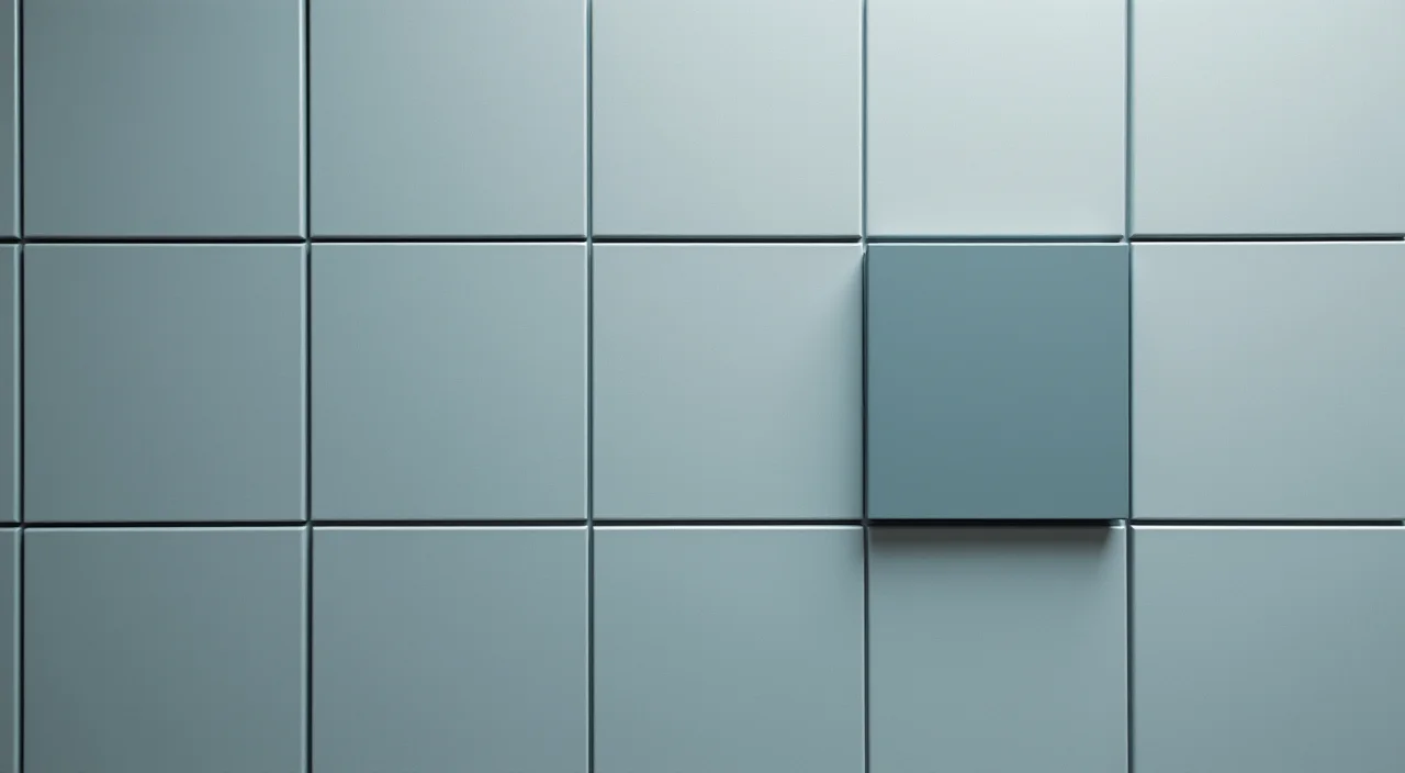 A grid of blank matte tiles with one tile slightly raised, symbolizing the selection process for AI-ready database criteria