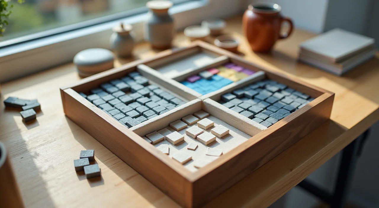 Close-up of a sorting tray with compartments holding distinct material samples for technical evaluation
